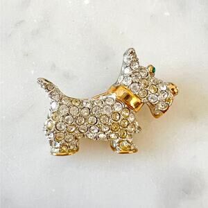 Vintage Rhinestone Scottish Terrier Dog Brooch / Embellished Scottie Pin